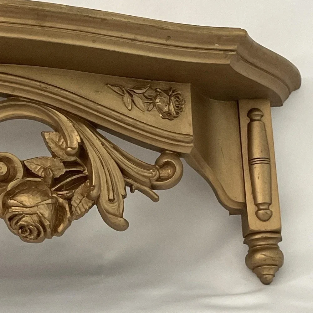 Vintage 1970's HOMCO Home Interiors Gold Wall Shelf Scrolled Hollywood Regency